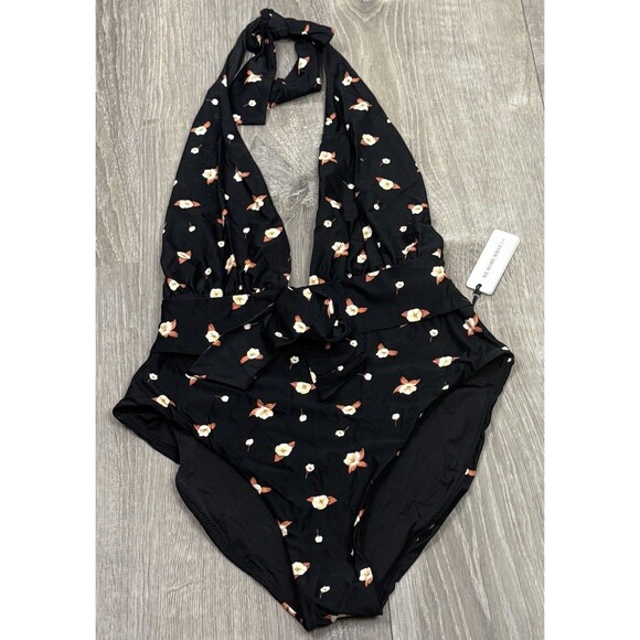WeWoreWhat XL One Piece Halter Swimwear Black Floral NWT Swim Romantic Coquette - Picture 2 of 8